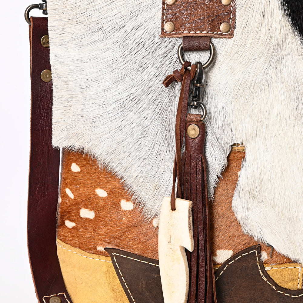 ADBG1056 American Darling Handcrafted Western Leather Crossbody Bag Hair-On Cowhide & Fringe Tassels