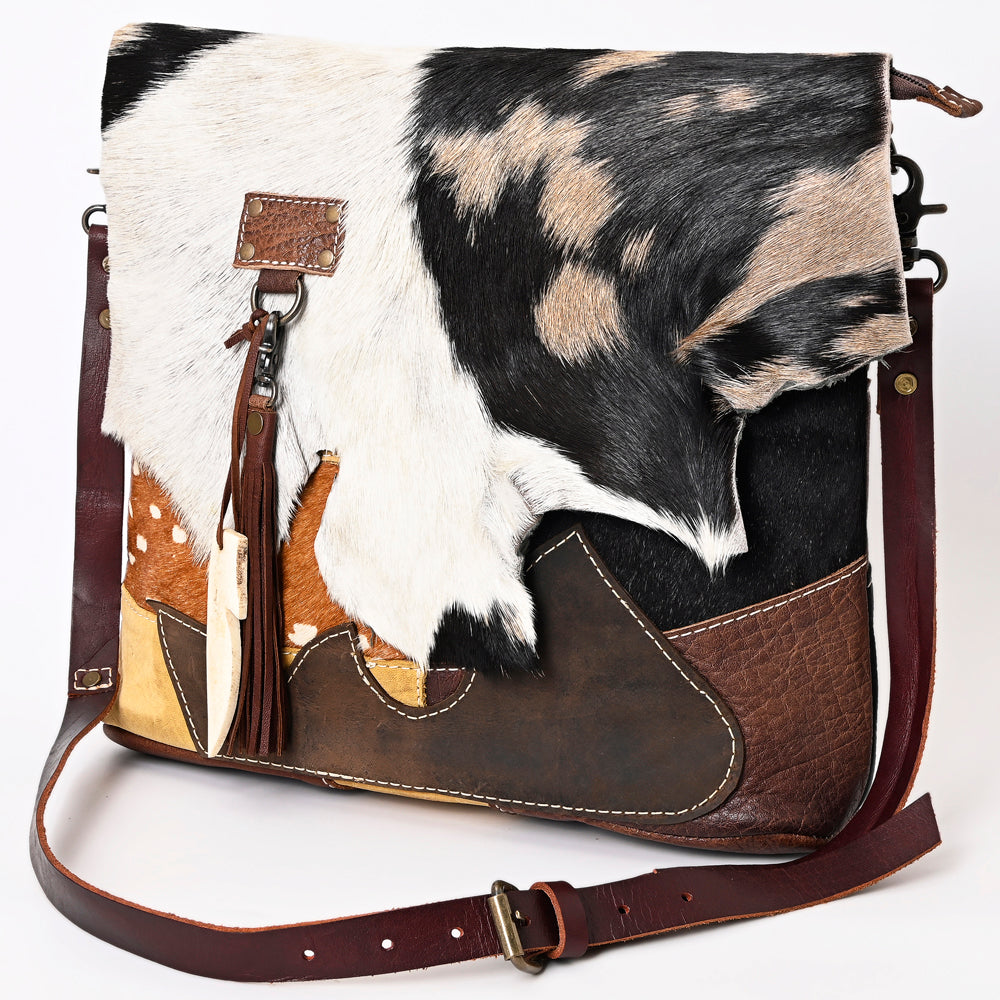 ADBG1056 American Darling Handcrafted Western Leather Crossbody Bag Hair-On Cowhide & Fringe Tassels