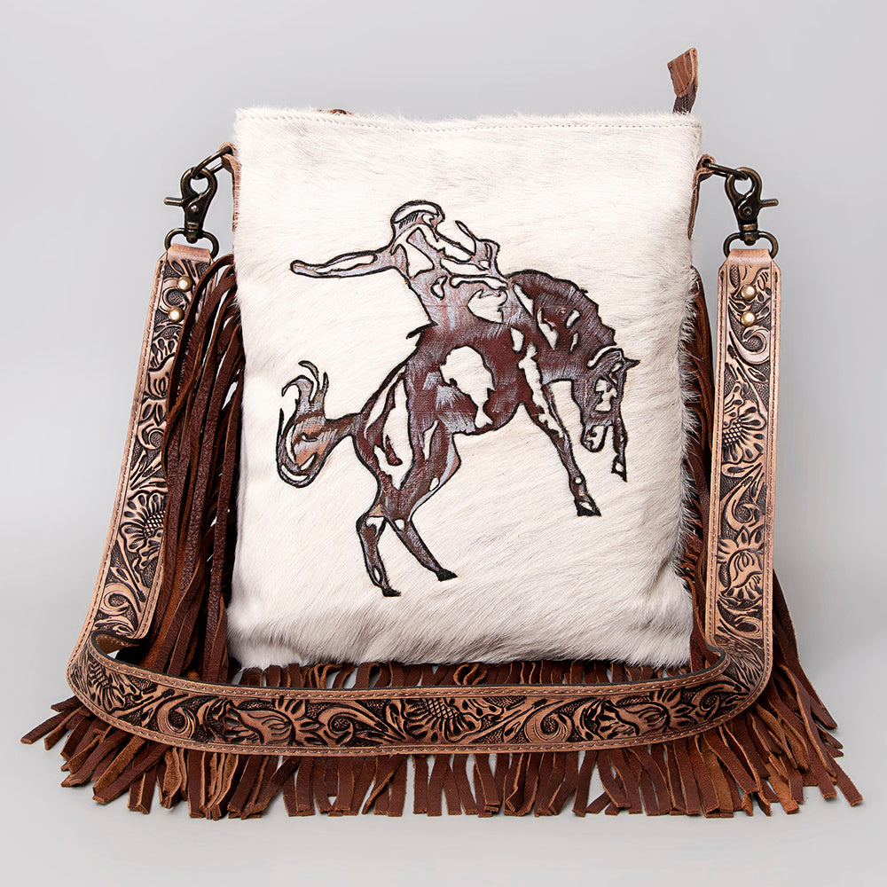 ADBGS192 Cowhide Large Crossbody Bag with Tooled Strap & Fringe - Western Rodeo Purse