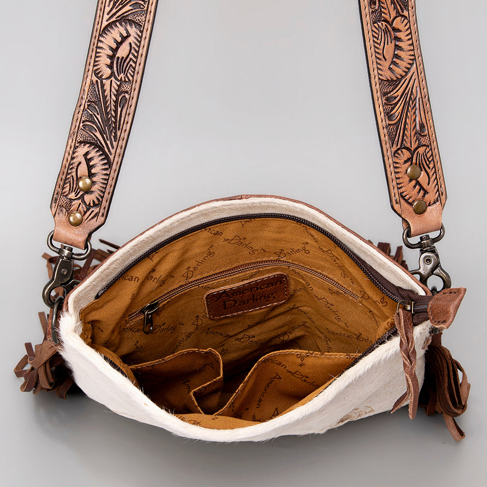 ADBGS192 Cowhide Large Crossbody Bag with Tooled Strap & Fringe - Western Rodeo Purse