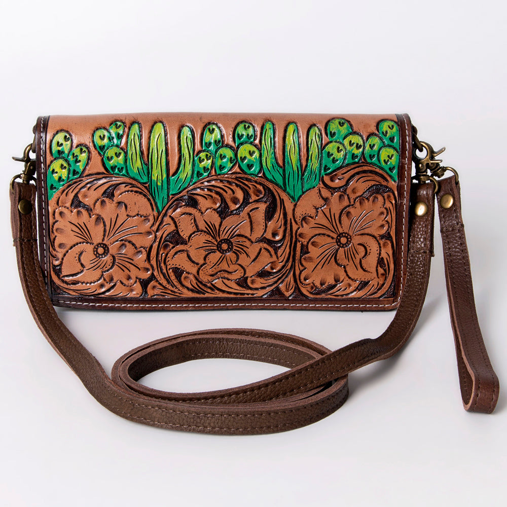 ADBGM169 Hand-Tooled Leather Organiser Purse - Western Floral Scroll