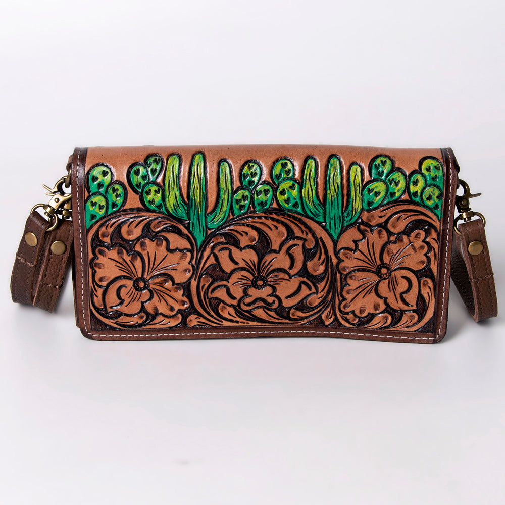 ADBGM169 Hand-Tooled Leather Organiser Purse - Western Floral Scroll