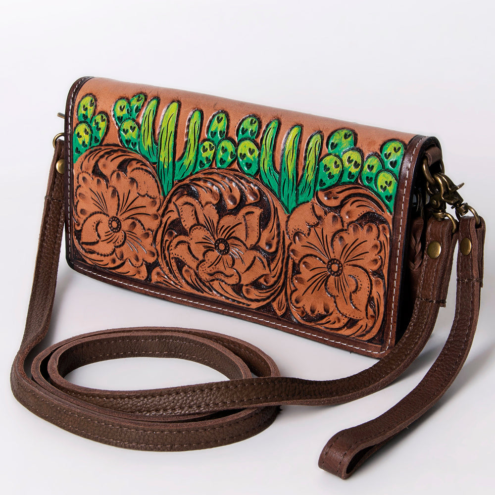 ADBGM169 Hand-Tooled Leather Organiser Purse - Western Floral Scroll