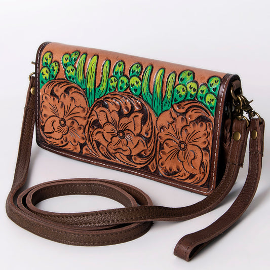 ADBGM169 Hand-Tooled Leather Organiser Purse - Western Floral Scroll