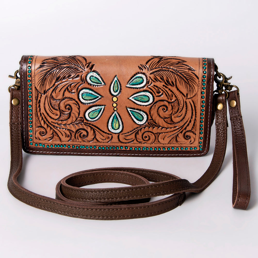 ADBGM169 Hand-Tooled Leather Organiser Purse - Western Floral Scroll