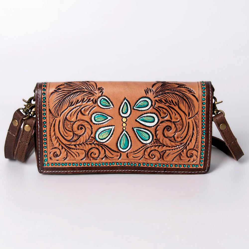 ADBGM169 Hand-Tooled Leather Organiser Purse - Western Floral Scroll