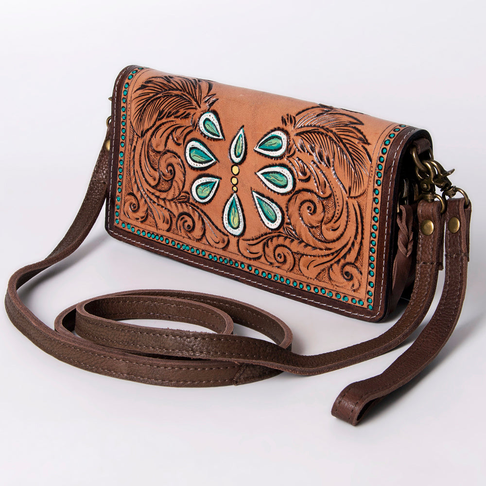 ADBGM169 Hand-Tooled Leather Organiser Purse - Western Floral Scroll