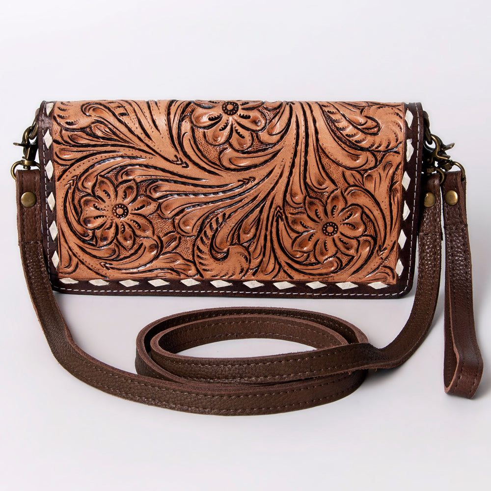 ADBGM169 Hand-Tooled Leather Organiser Purse - Western Floral Scroll