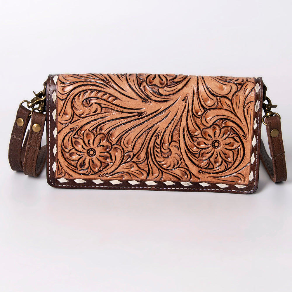 ADBGM169 Hand-Tooled Leather Organiser Purse - Western Floral Scroll