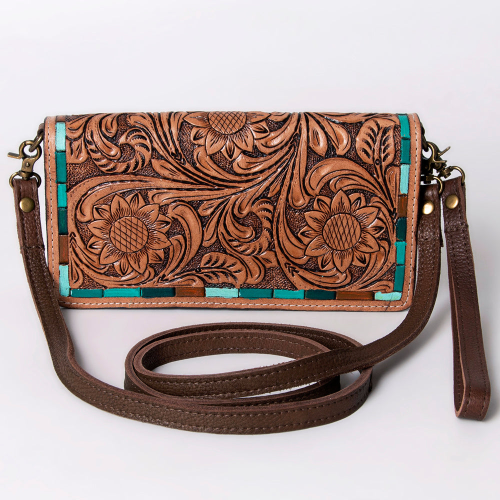 ADBGM169 Hand-Tooled Leather Organiser Purse - Western Floral Scroll