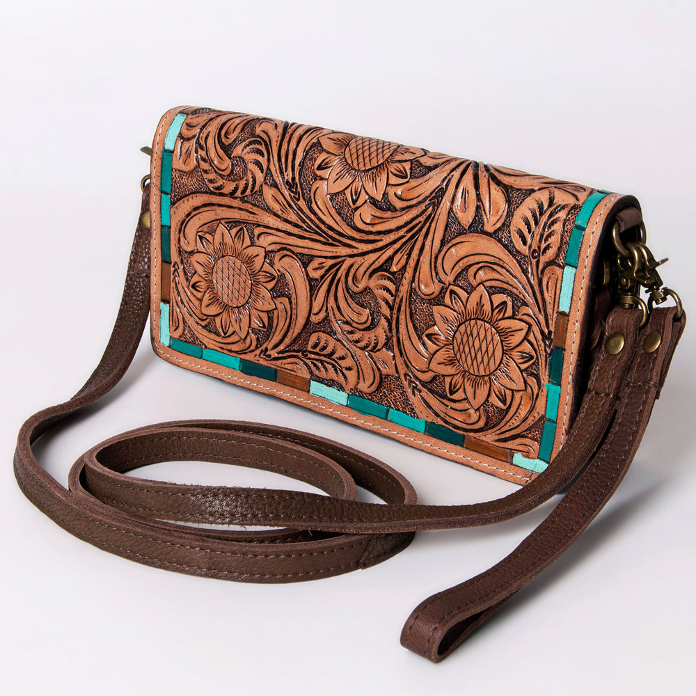 ADBGM169 Hand-Tooled Leather Organiser Purse - Western Floral Scroll