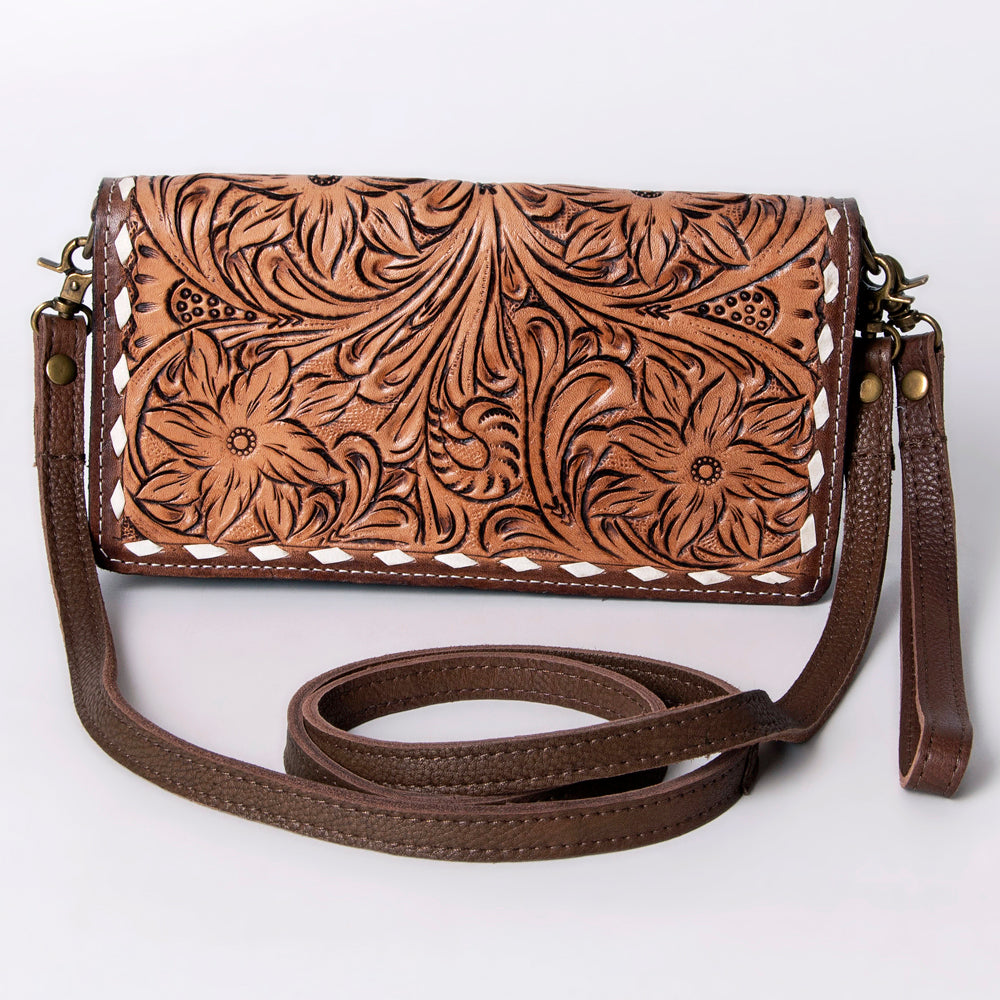 ADBGM169 Hand-Tooled Leather Organiser Purse - Western Floral Scroll