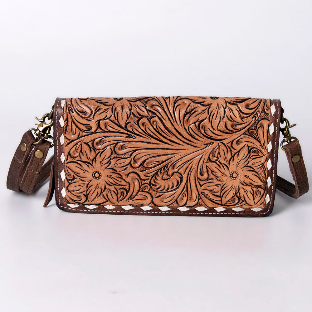 ADBGM169 Hand-Tooled Leather Organiser Purse - Western Floral Scroll