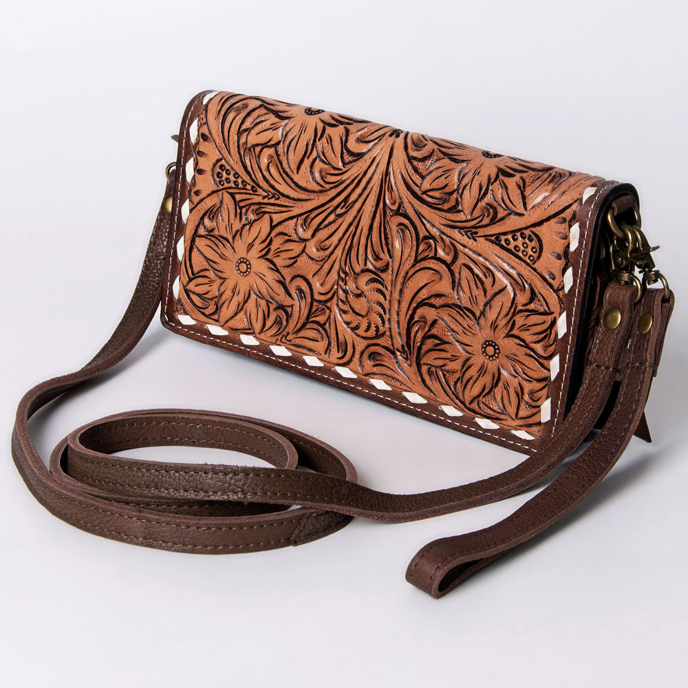 ADBGM169 Hand-Tooled Leather Organiser Purse - Western Floral Scroll