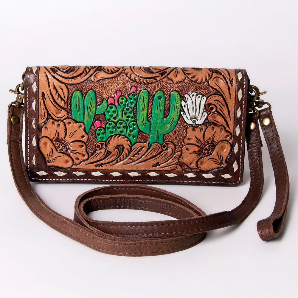 ADBGM169 Hand-Tooled Leather Organiser Purse - Western Floral Scroll