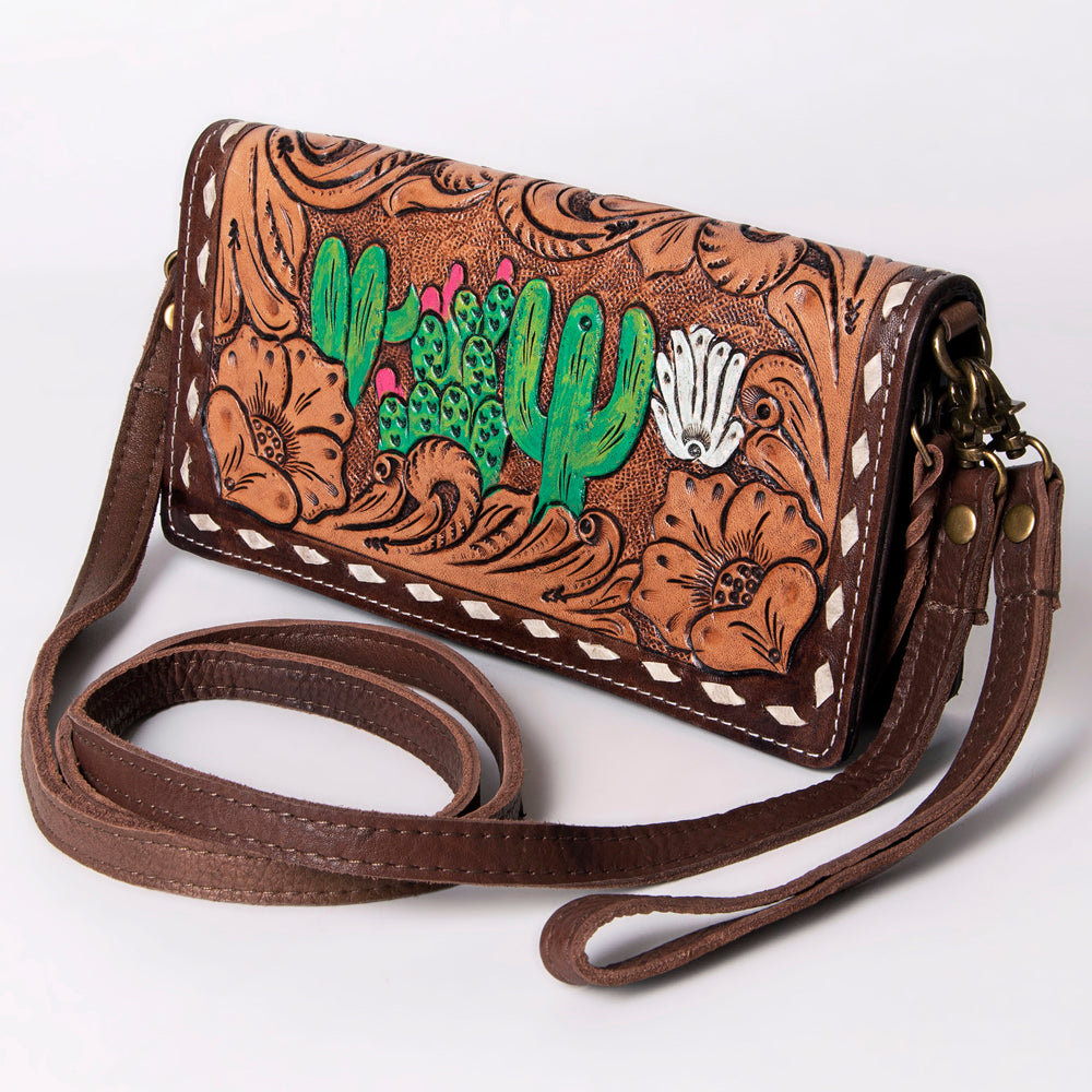 ADBGM169 Hand-Tooled Leather Organiser Purse - Western Floral Scroll