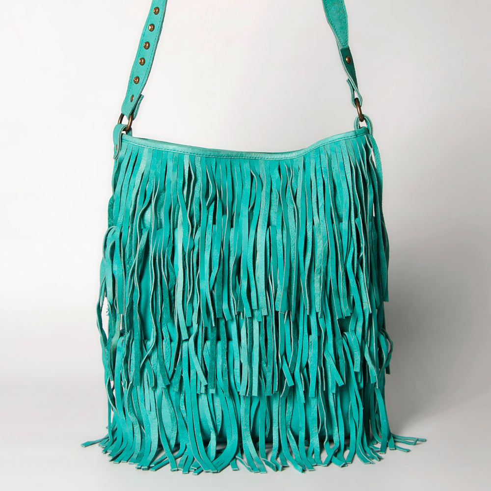 ADBGM308 Layered Fringe Leather Crossbody - Western Festival Bag with Studded Strap