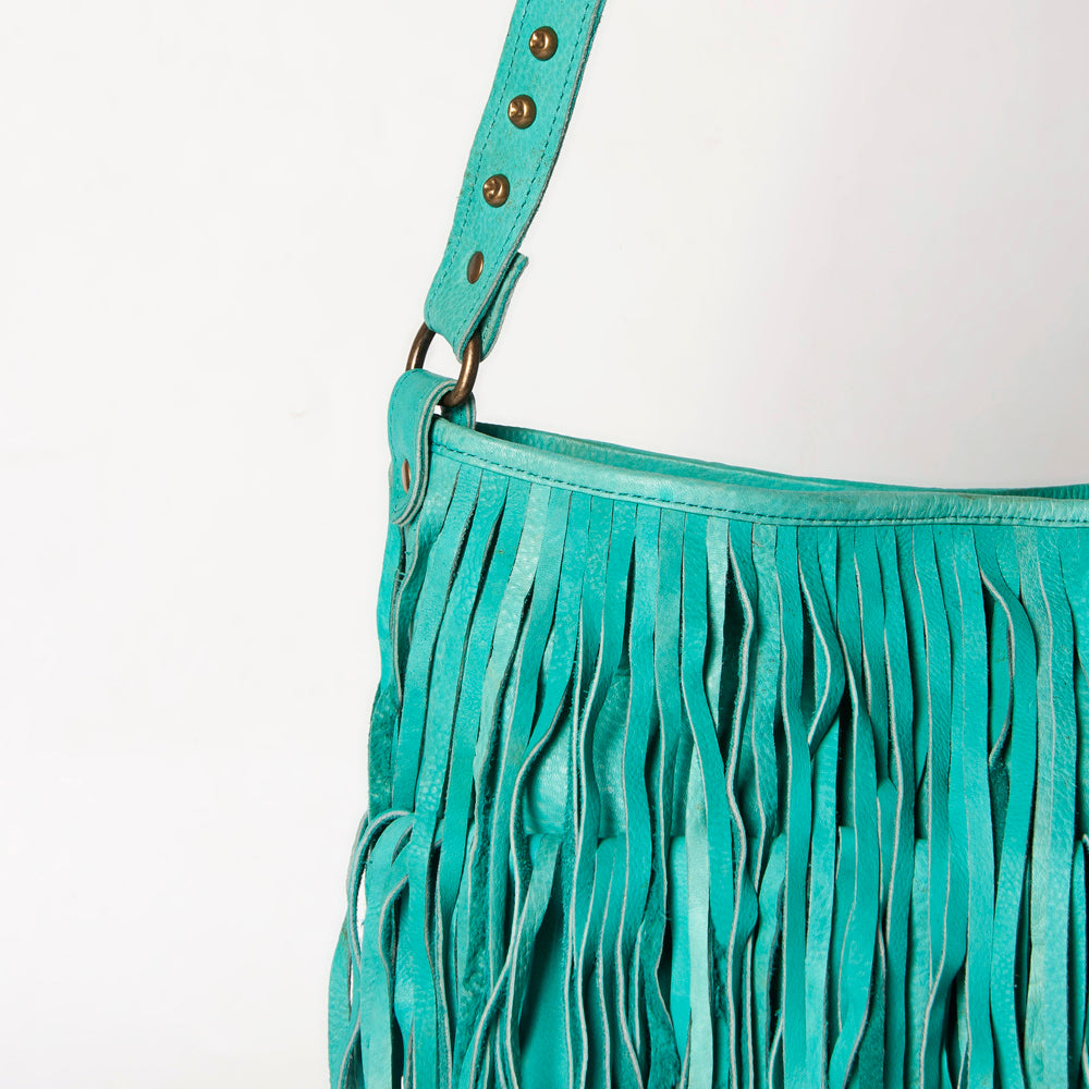 ADBGM308 Layered Fringe Leather Crossbody - Western Festival Bag with Studded Strap