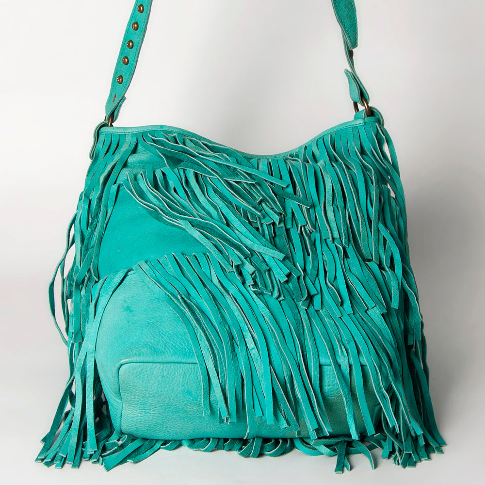 ADBGM308 Layered Fringe Leather Crossbody - Western Festival Bag with Studded Strap