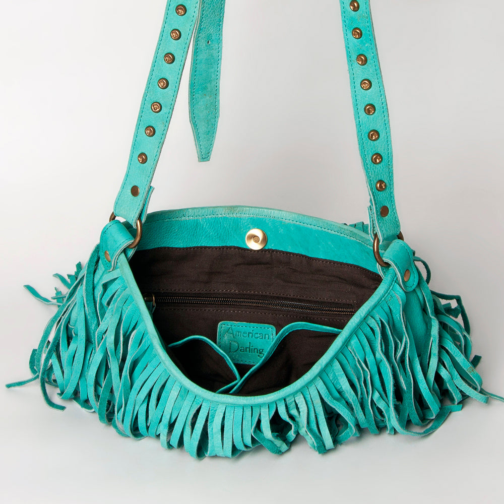 ADBGM308 Layered Fringe Leather Crossbody - Western Festival Bag with Studded Strap