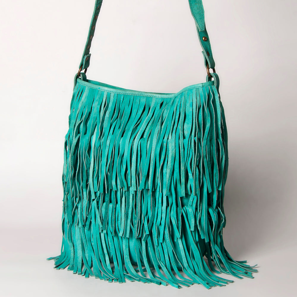 ADBGM308 Layered Fringe Leather Crossbody - Western Festival Bag with Studded Strap
