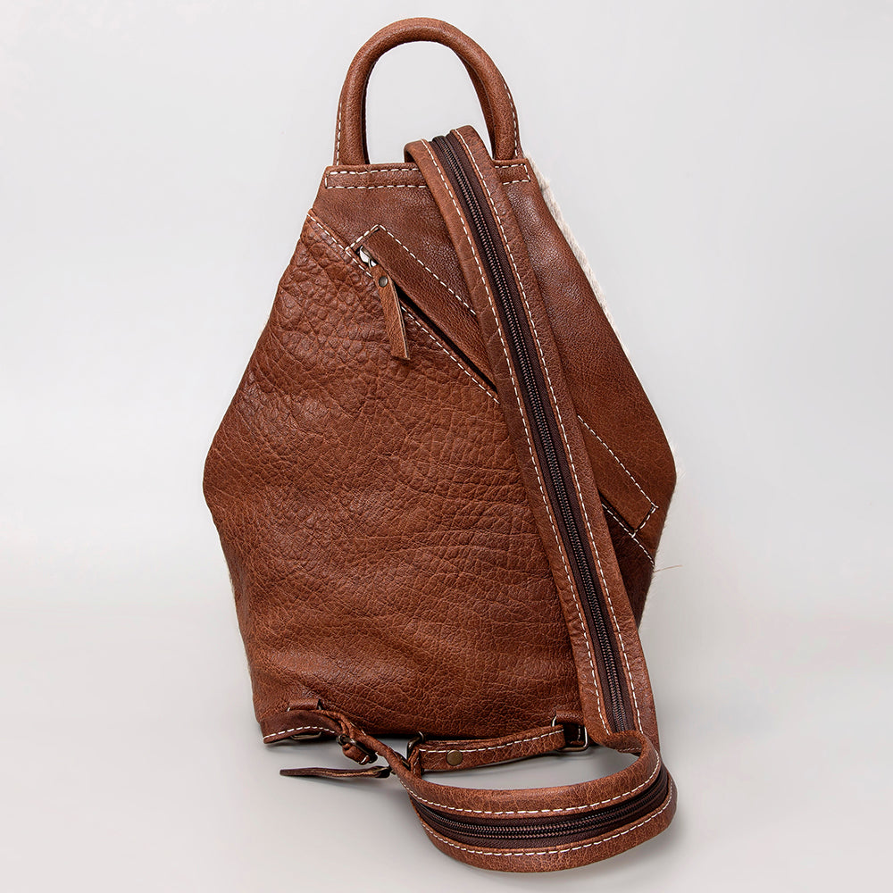 ADBG883 Hair-On Cowhide Western Leather Backpack with Tooled Pocket American Darling