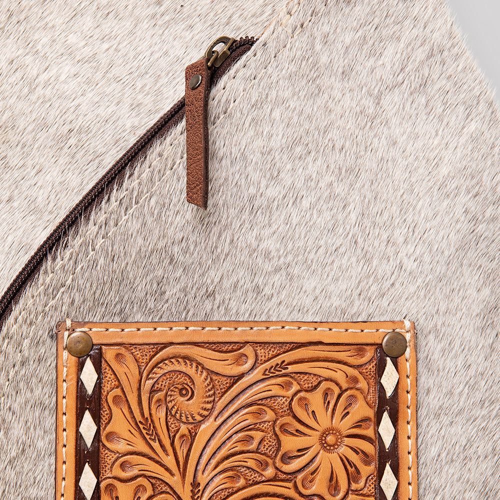 ADBG883 Hair-On Cowhide Western Leather Backpack with Tooled Pocket American Darling