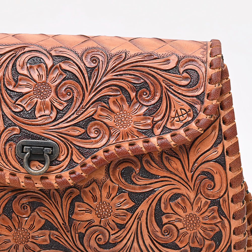 ADBG1057 American Darling Handcrafted Western Leather Crossbody Bag Intricate Tooled Floral Design