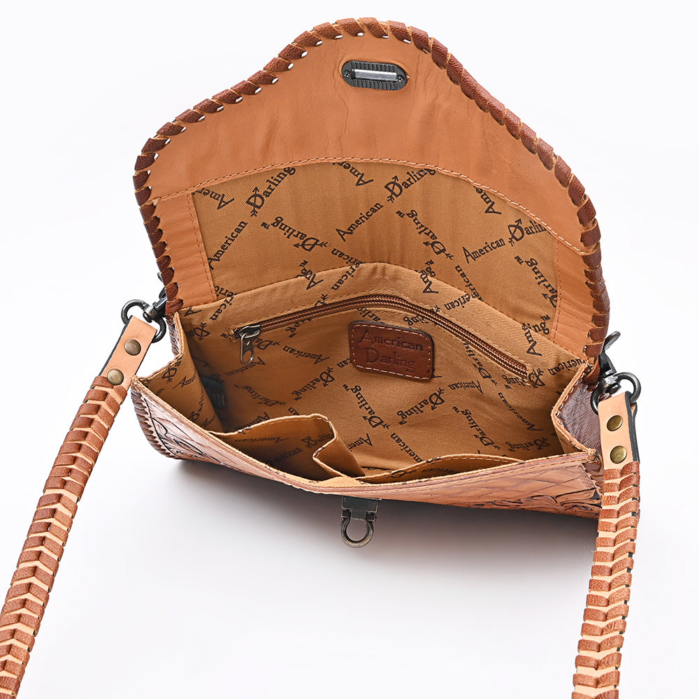 ADBG1057 American Darling Handcrafted Western Leather Crossbody Bag Intricate Tooled Floral Design