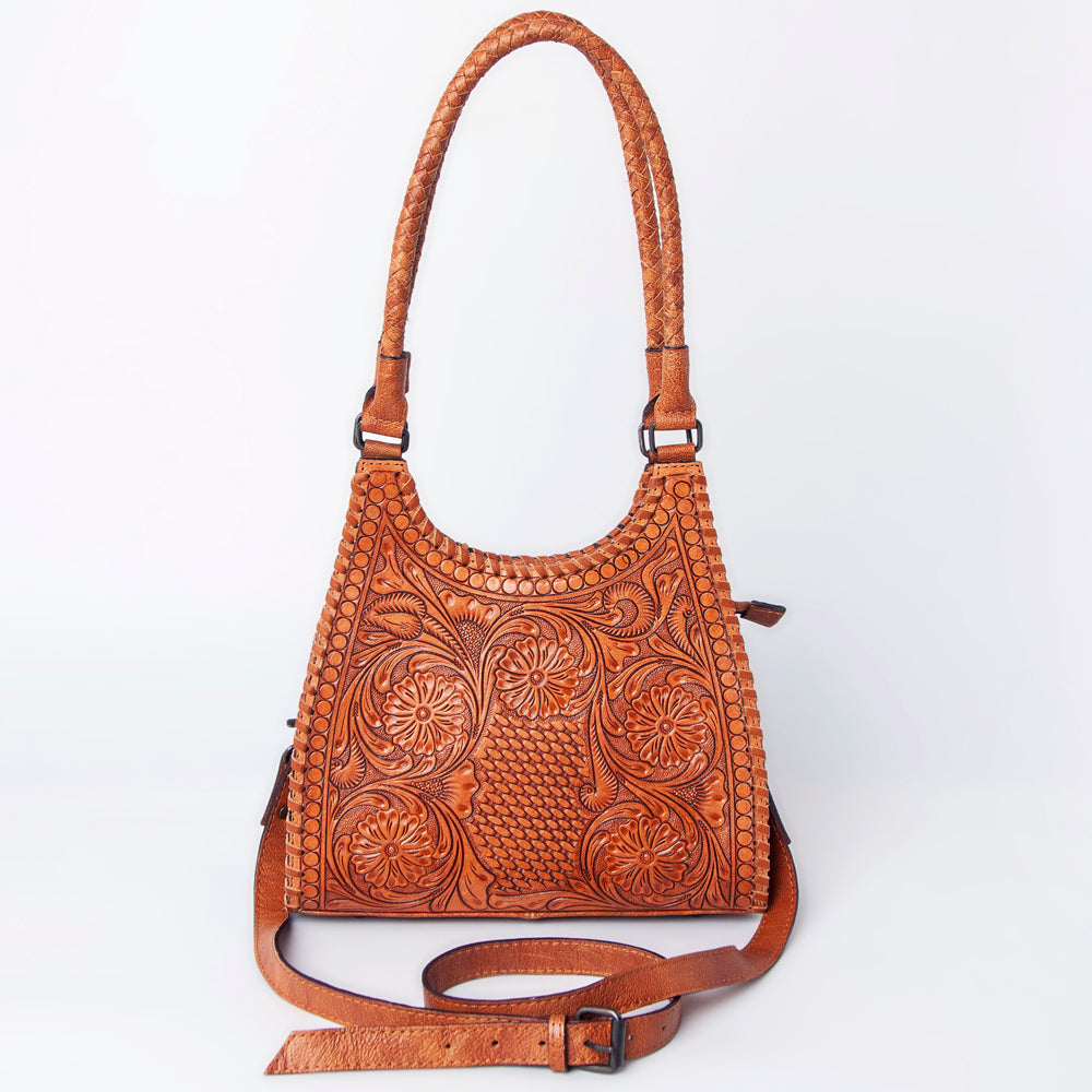 ADBG1058 American Darling Hand-Tooled Genuine Leather Western Hobo Bag - Floral Carving Shoulder Purse