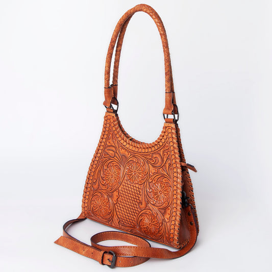 ADBG1058 American Darling Hand-Tooled Genuine Leather Western Hobo Bag - Floral Carving Shoulder Purse