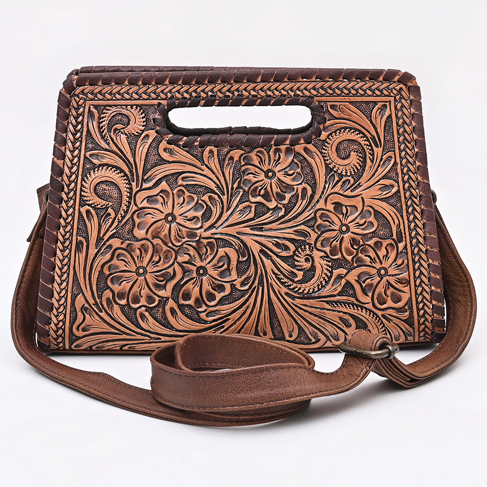 ADBG1060 American Darling Hand-Tooled Floral Leather Clutch Bag - Western Style Genuine Leather Crossbody