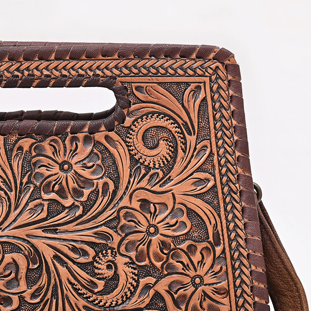 ADBG1060 American Darling Hand-Tooled Floral Leather Clutch Bag - Western Style Genuine Leather Crossbody