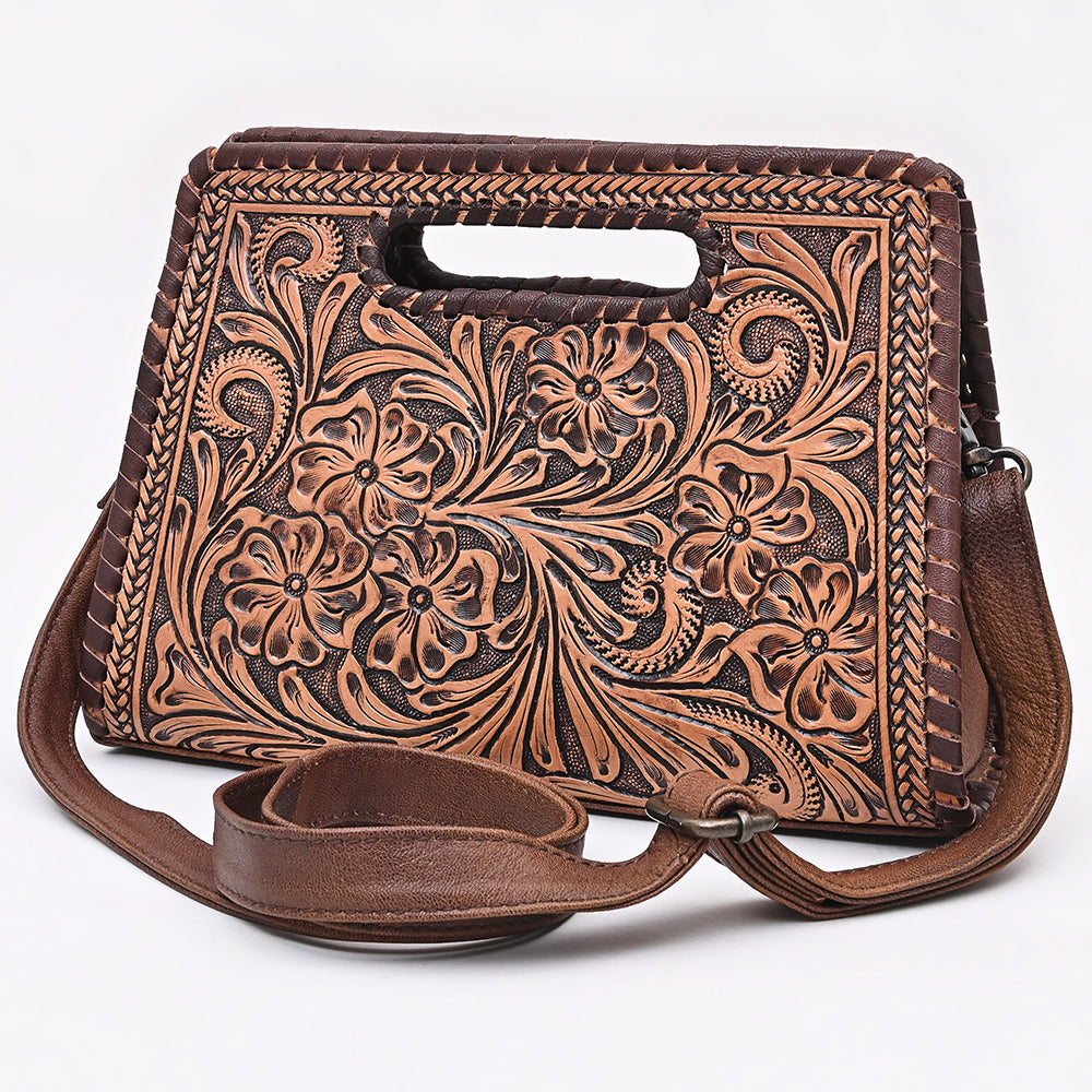 ADBG1060 American Darling Hand-Tooled Floral Leather Clutch Bag Western Style Genuine Leather Crossbody