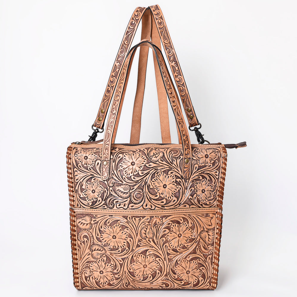 ADBG1061 American Darling Hand-Tooled Leather Backpack Tote - Genuine Floral Carved Western Convertible Bag