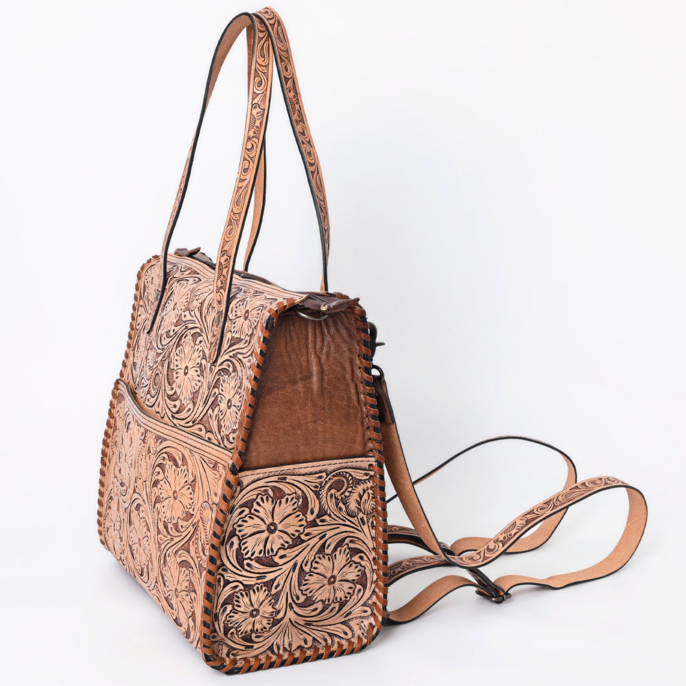 ADBG1061 American Darling Hand-Tooled Leather Backpack Tote - Genuine Floral Carved Western Convertible Bag