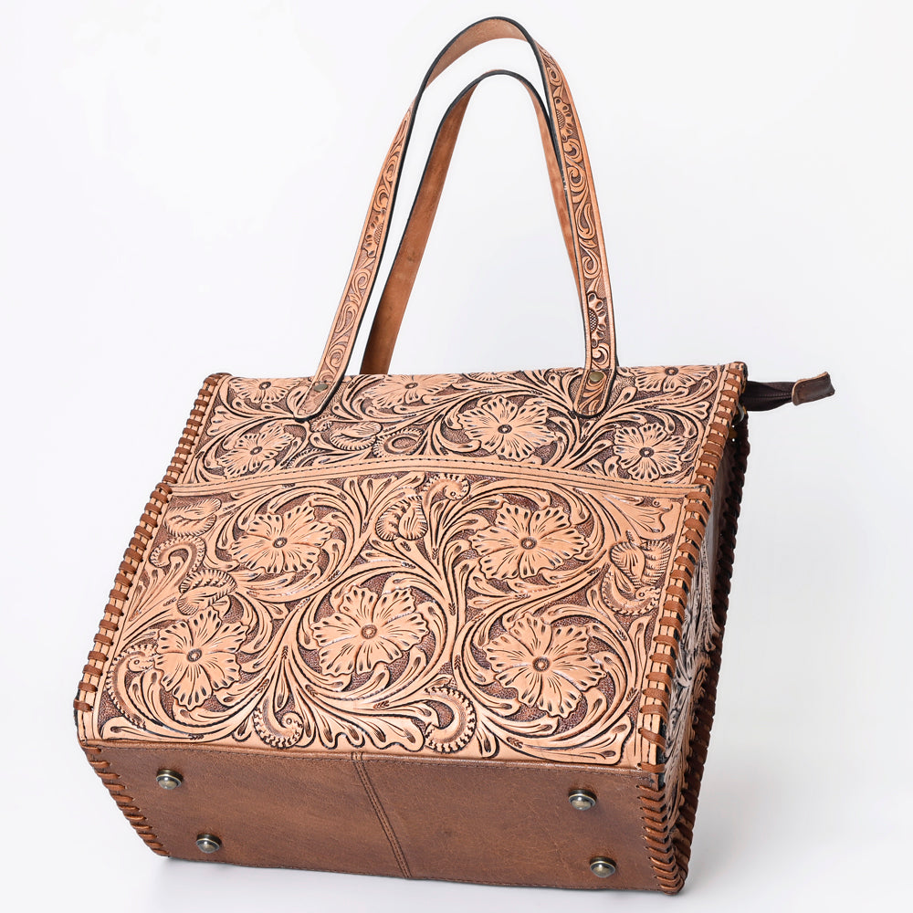 ADBG1061 American Darling Hand-Tooled Leather Backpack Tote - Genuine Floral Carved Western Convertible Bag
