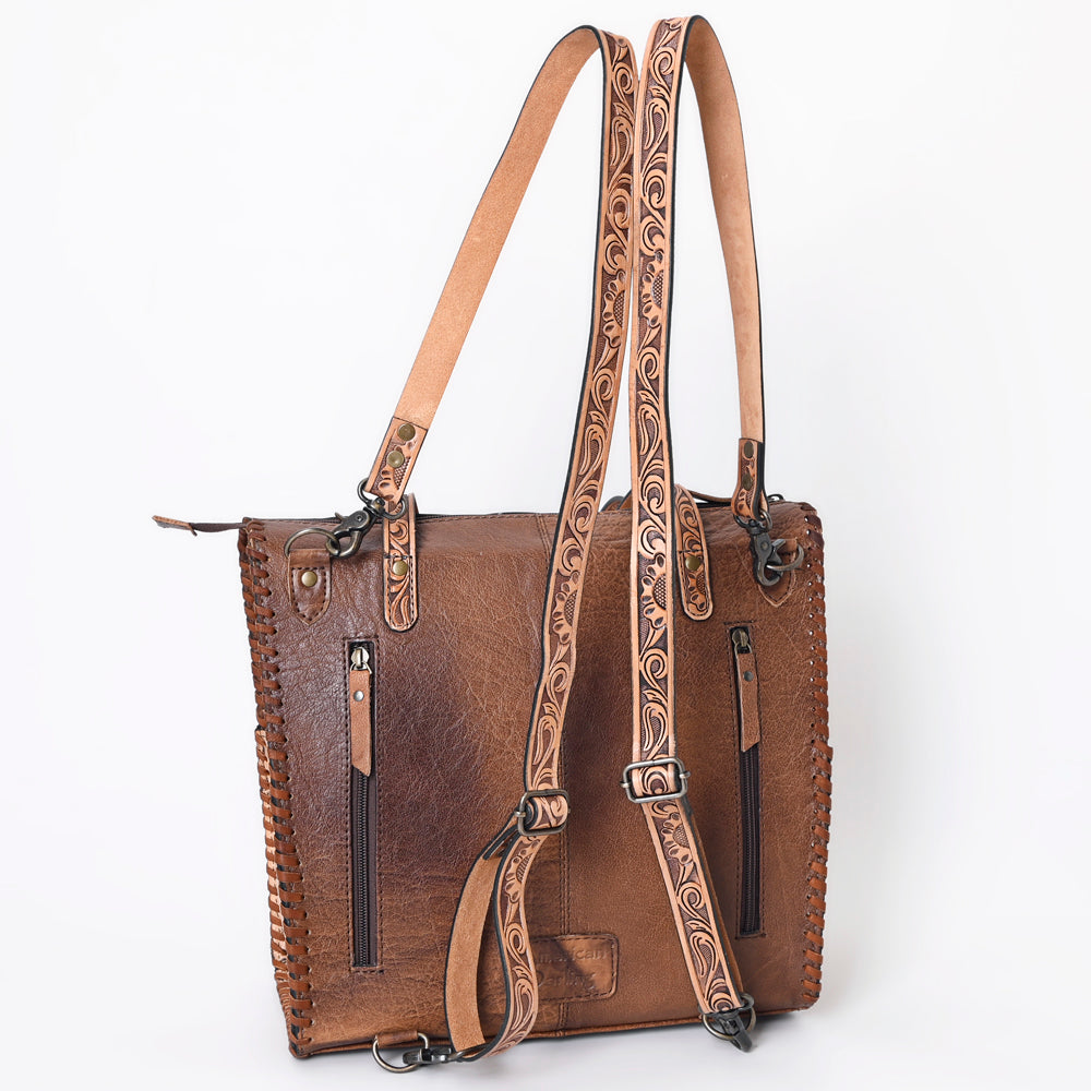 ADBG1061 American Darling Hand-Tooled Leather Backpack Tote - Genuine Floral Carved Western Convertible Bag