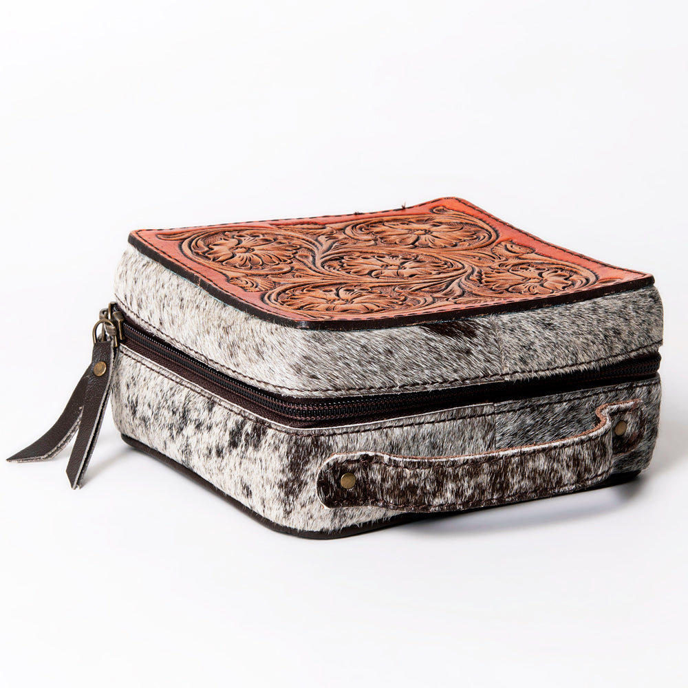 LC-ADBGA311 American Darling Jewelry Case Floral Hand Tooled Leather with Hair-On Hide