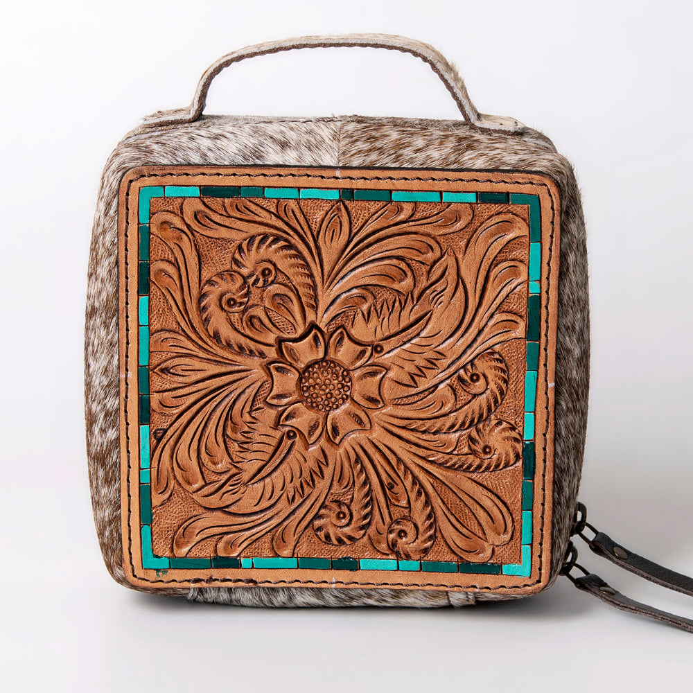 LC-ADBGA311 American Darling Jewelry Case Floral Hand Tooled Leather with Hair-On Hide