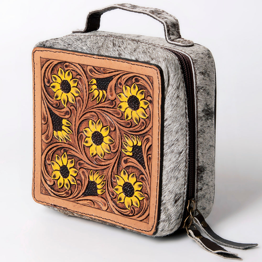 LC-ADBGA311 American Darling Jewelry Case Floral Hand Tooled Leather with Hair-On Hide