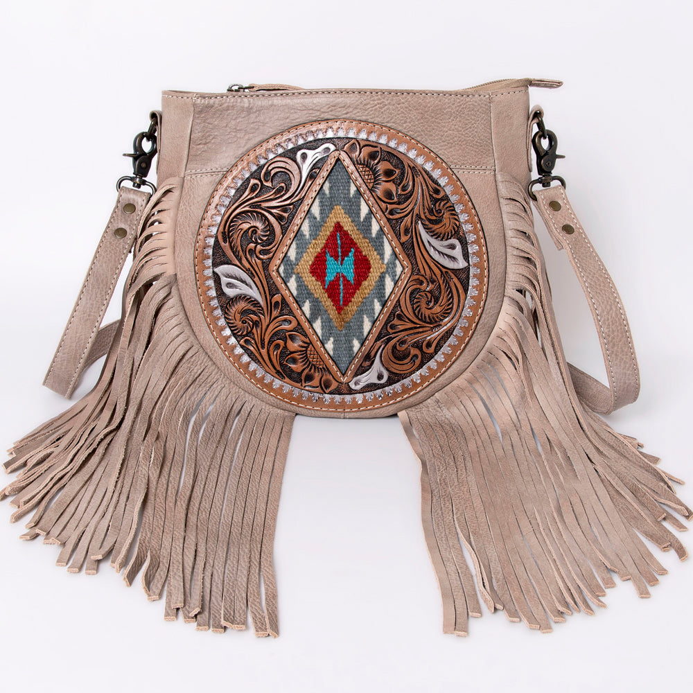 ADBG1062 American Darling Hand-Tooled Leather Messenger Bag Fringe - Western Boho Crossbody