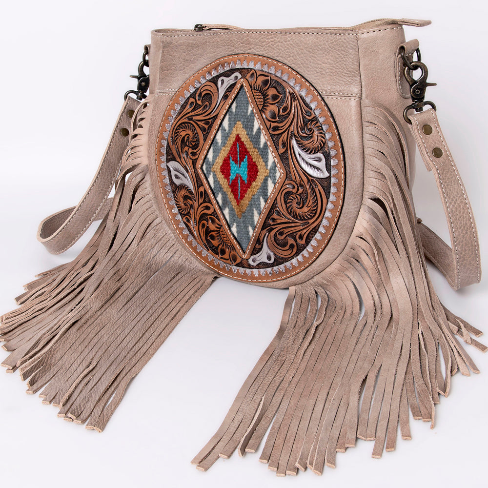ADBG1062 American Darling Hand-Tooled Leather Messenger Bag Fringe - Western Boho Crossbody