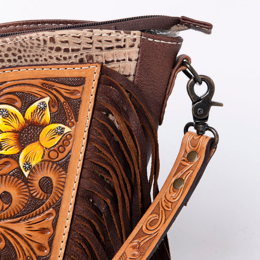 ADBG1063 American Darling Hand-Tooled Floral Leather Crossbody Bag with Fringe Western Boho Saddle Purse