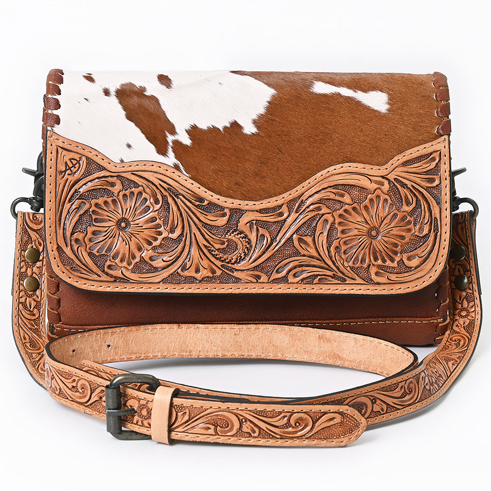 ADBG1065 American Darling Hand-Tooled Hair-On Leather Crossbody Bag - Genuine Western Cowhide Purse