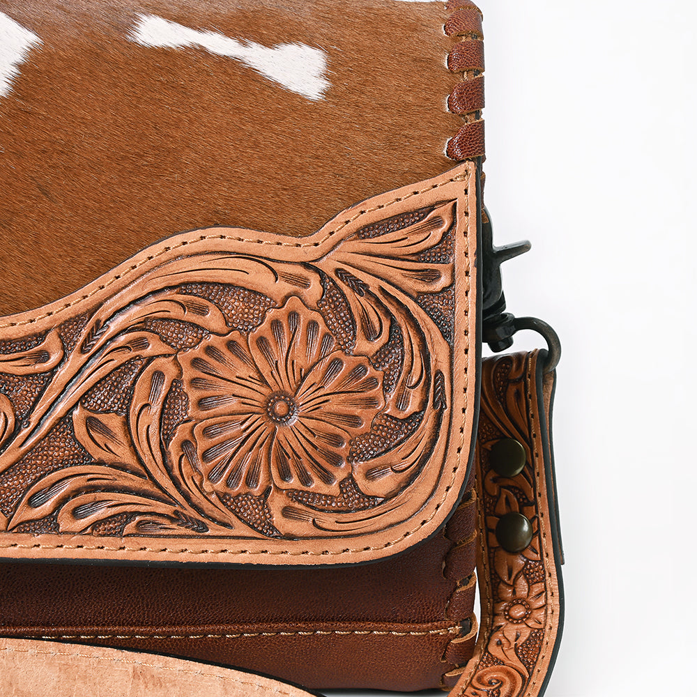 ADBG1065 American Darling Hand-Tooled Hair-On Leather Crossbody Bag - Genuine Western Cowhide Purse