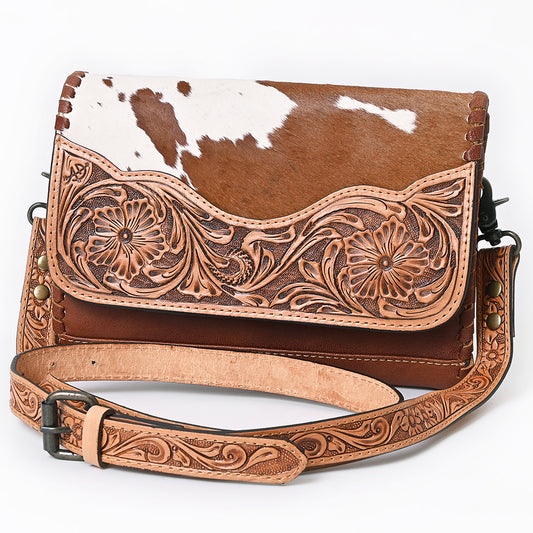 ADBG1065 American Darling Hand-Tooled Hair-On Leather Crossbody Bag - Genuine Western Cowhide Purse