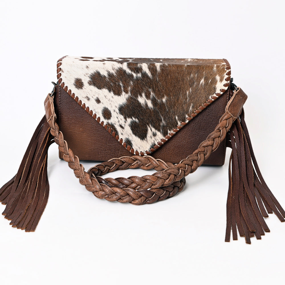 ADBG1067 American Darling Hair-On Leather Envelope Bag with Fringe - Western Crossbody Cowhide Purse