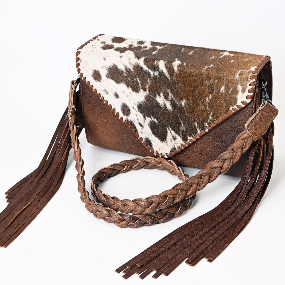ADBG1067 American Darling Hair-On Leather Envelope Bag with Fringe - Western Crossbody Cowhide Purse
