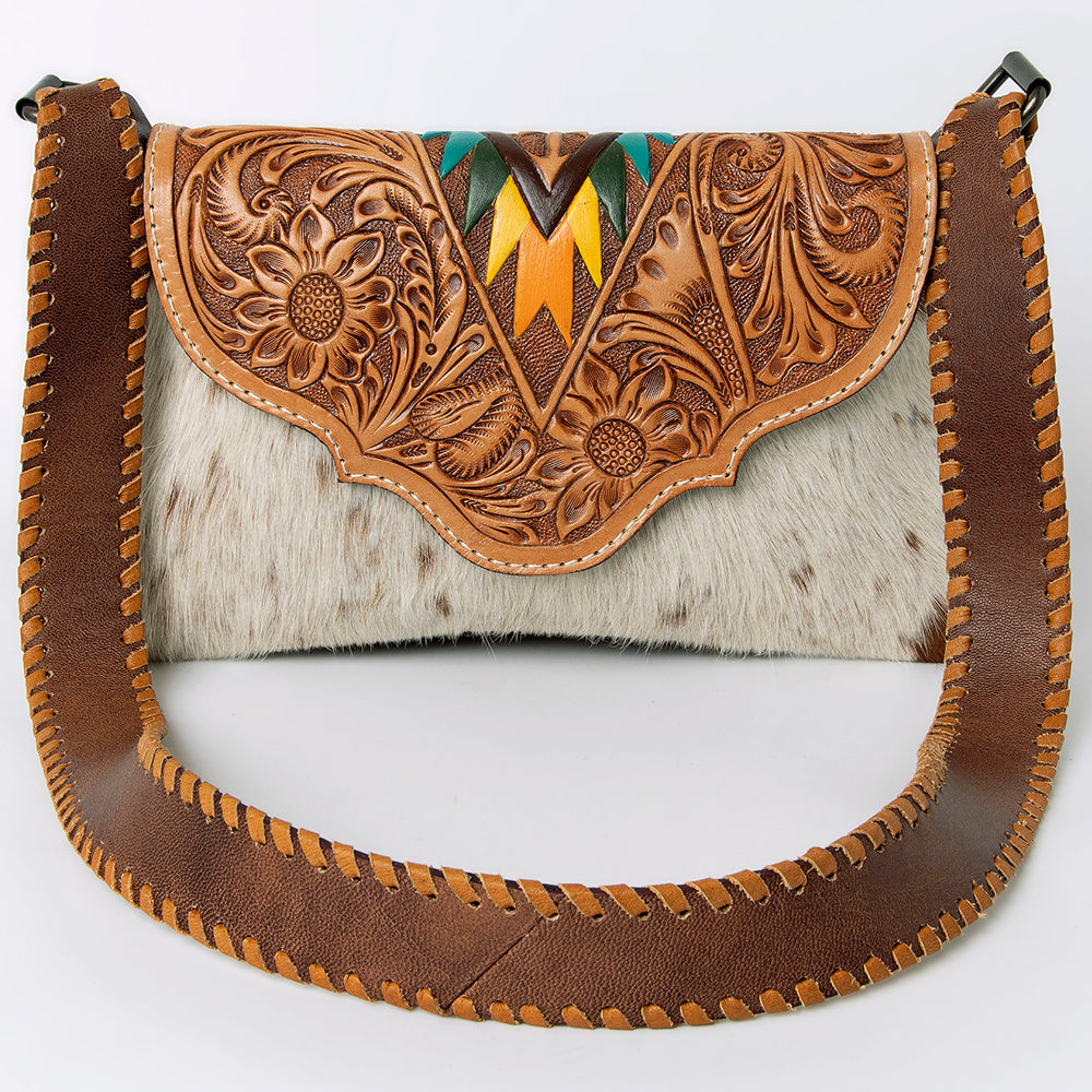 ADBG1068 American Darling Hand-Tooled Hair-On Leather Wallet Handbag - Western Cowhide Crossbody Purse